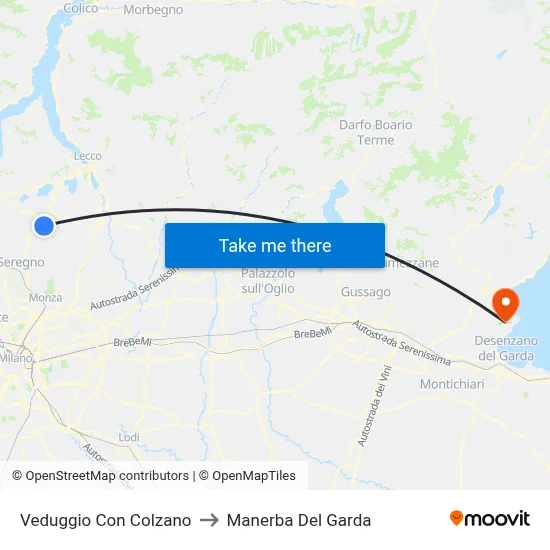 Veduggio con Colzano to Manerba Del Garda map