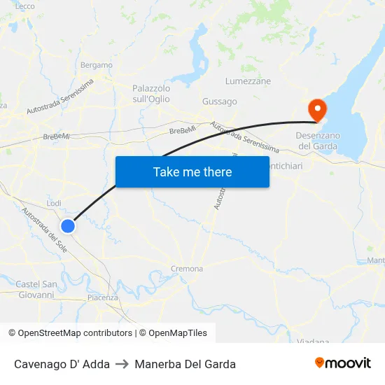 Cavenago D' Adda to Manerba Del Garda map