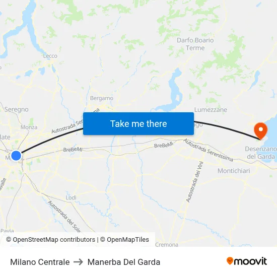 Milan Central to Manerba Del Garda map