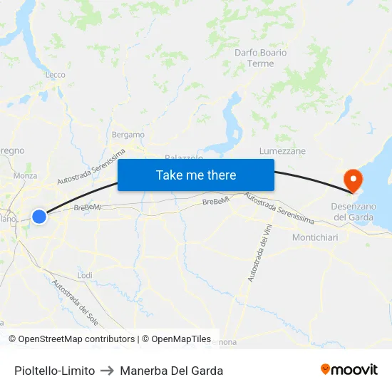 Pioltello-Limito to Manerba Del Garda map