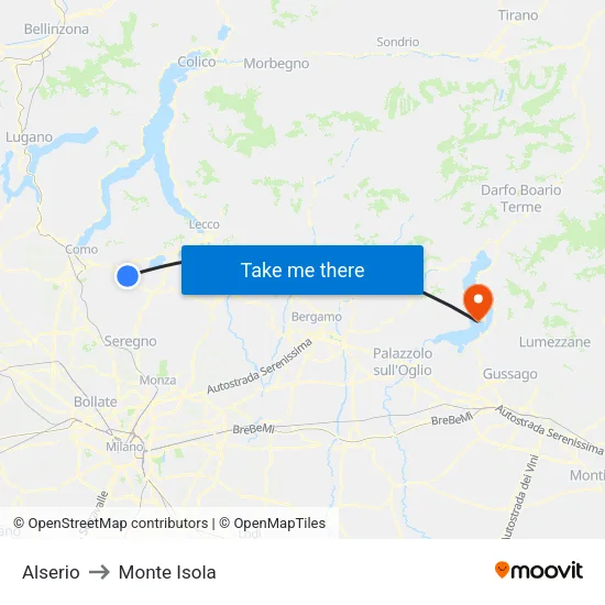 Alserio to Monte Isola map