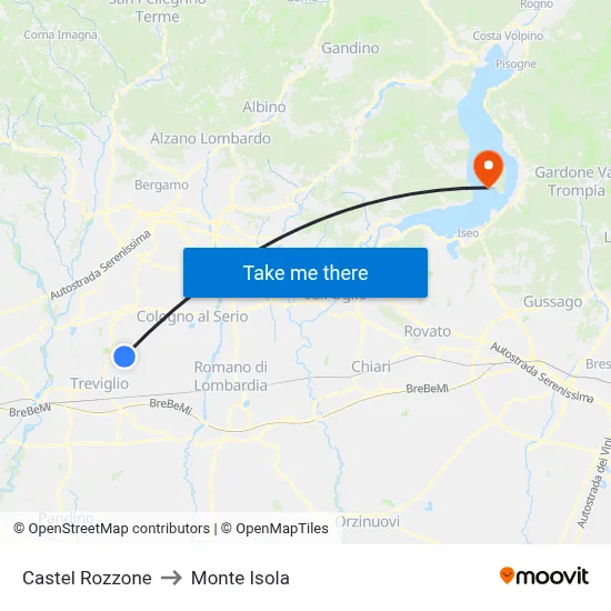 Castel Rozzone to Monte Isola map