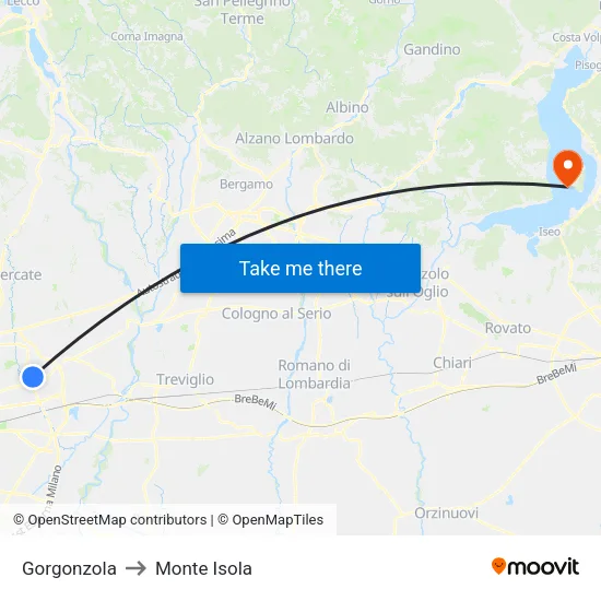 Gorgonzola to Monte Isola map