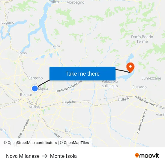 Nova Milanese to Monte Isola map