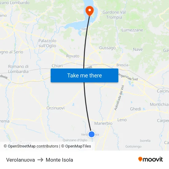 Verolanuova to Monte Isola map