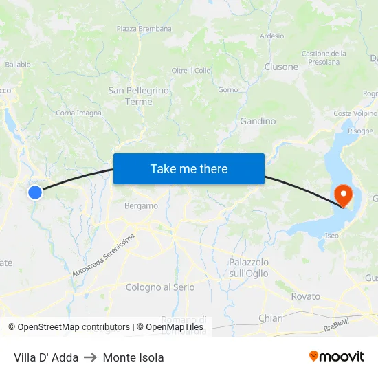 Villa D' Adda to Monte Isola map