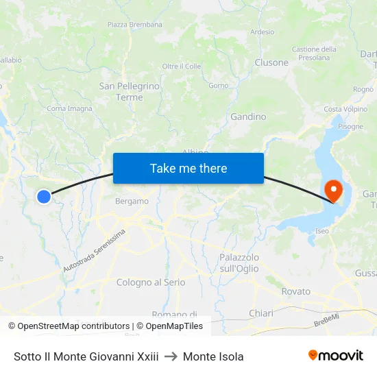 Sotto Il Monte Giovanni Xxiii to Monte Isola map