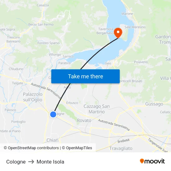 Cologne to Monte Isola map