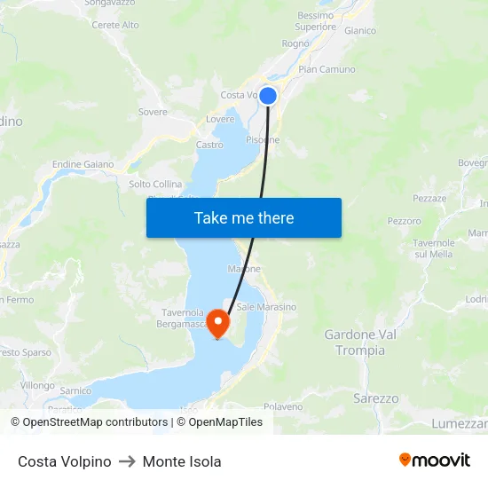 Costa Volpino to Monte Isola map
