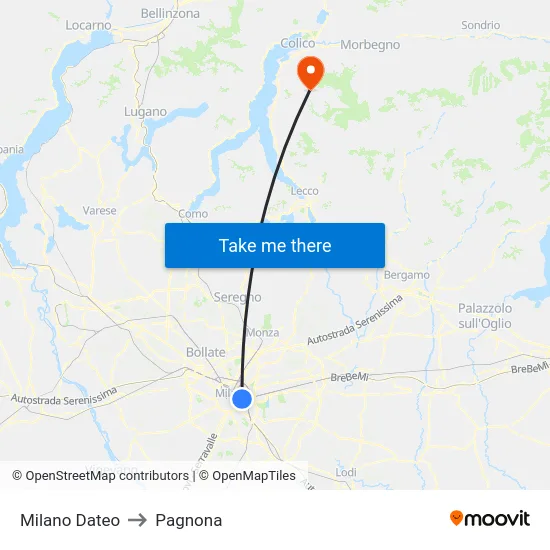 Milano Dateo to Pagnona map