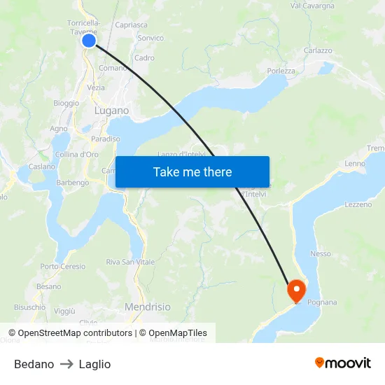 Bedano to Laglio map