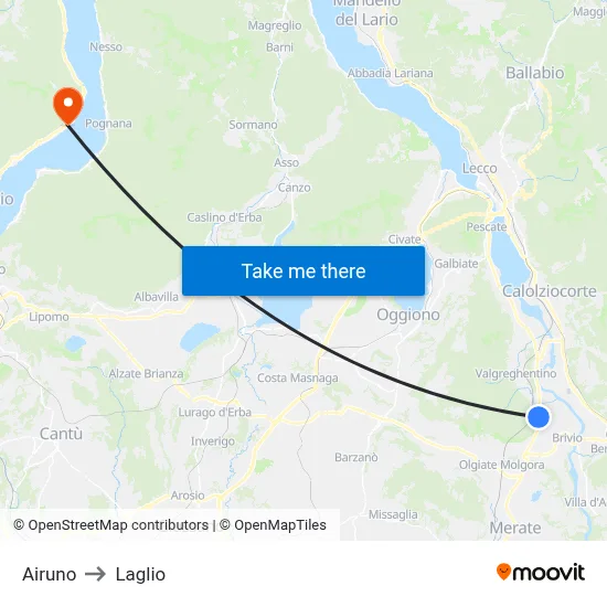Airuno to Laglio map