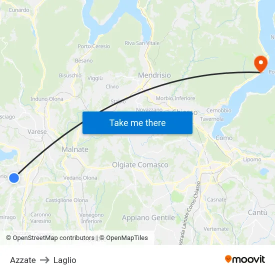 Azzate to Laglio map