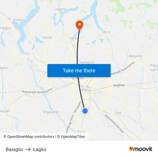 Basiglio to Laglio map