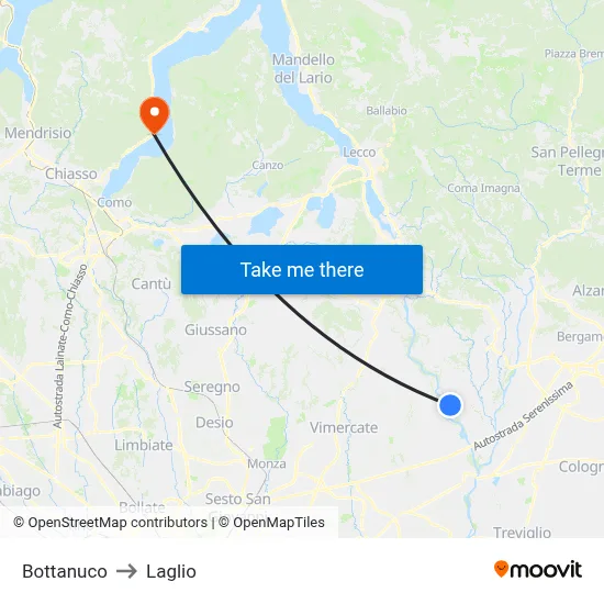 Bottanuco to Laglio map