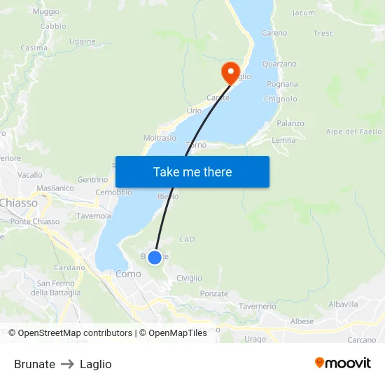 Brunate to Laglio map