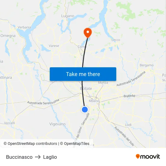 Buccinasco to Laglio map