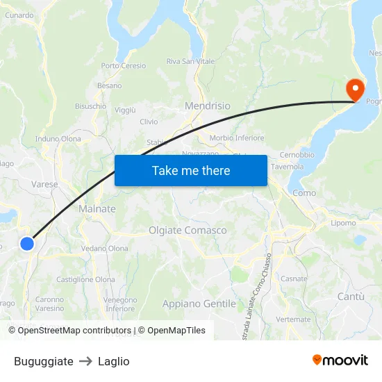 Buguggiate to Laglio map