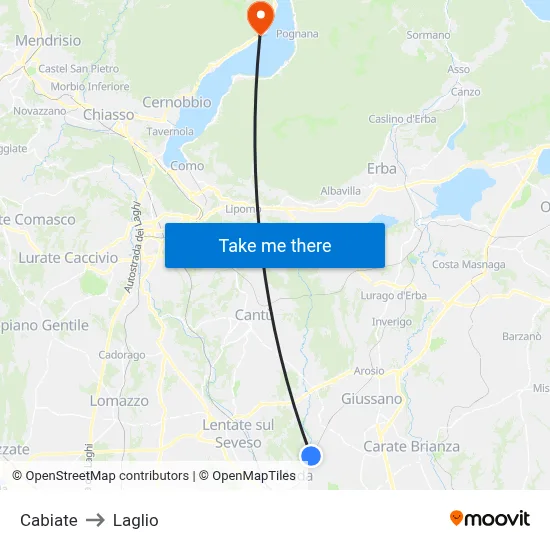 Cabiate to Laglio map