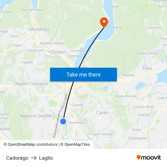 Cadorago to Laglio map