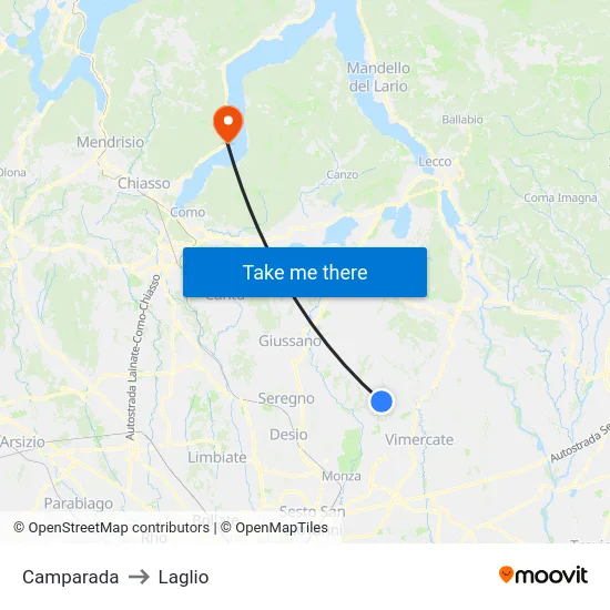 Camparada to Laglio map