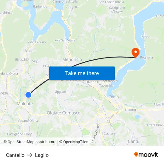 Cantello to Laglio map
