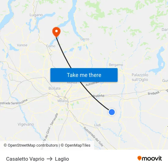 Casaletto Vaprio to Laglio map