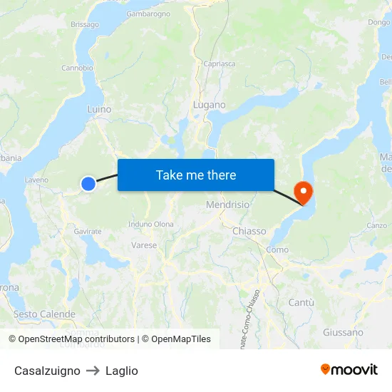 Casalzuigno to Laglio map