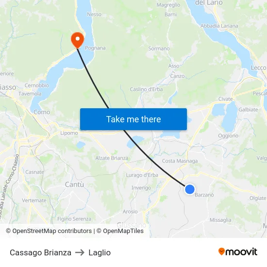 Cassago Brianza to Laglio map