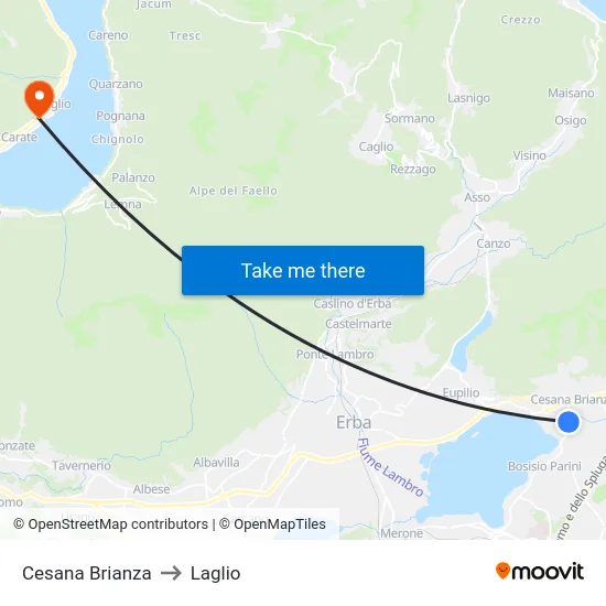 Cesana Brianza to Laglio map