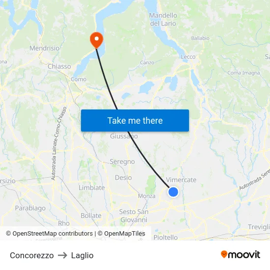 Concorezzo to Laglio map