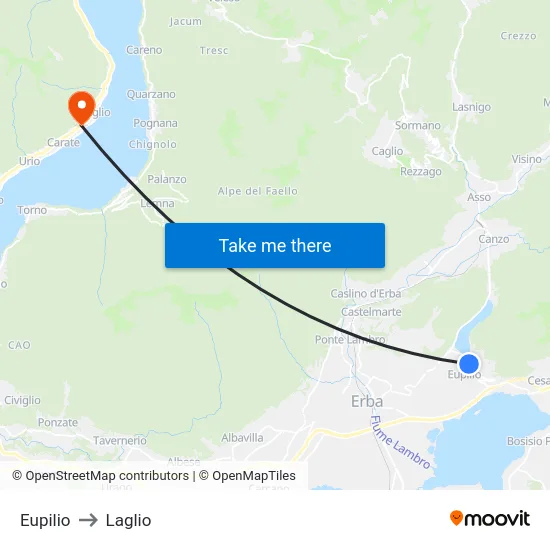 Eupilio to Laglio map