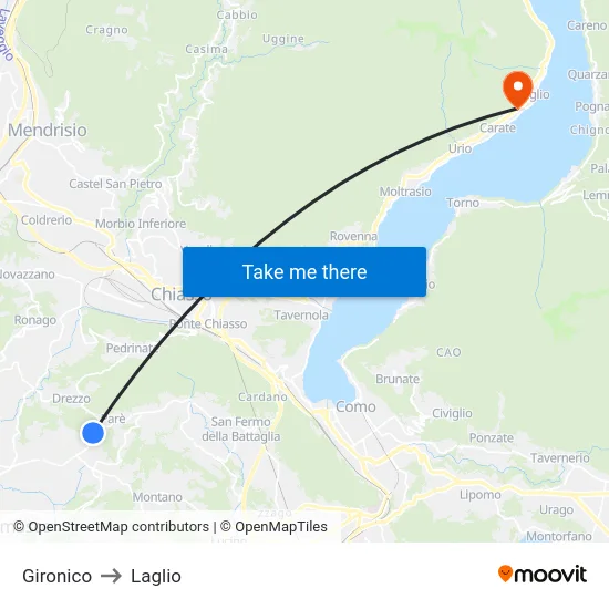 Gironico to Laglio map