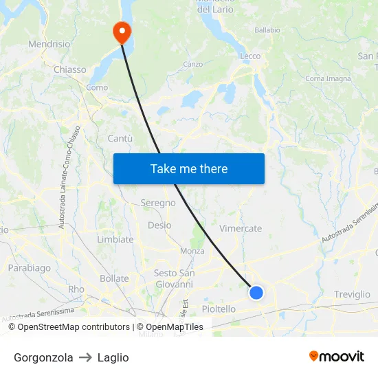 Gorgonzola to Laglio map