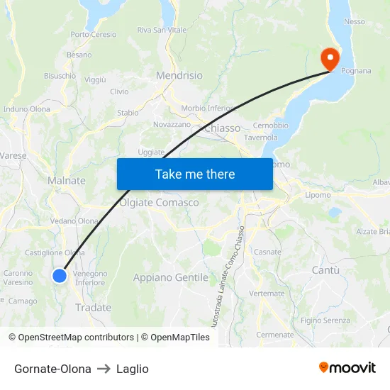Gornate-Olona to Laglio map