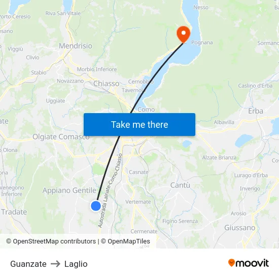 Guanzate to Laglio map