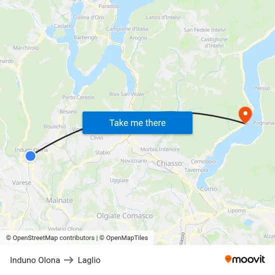 Induno Olona to Laglio map