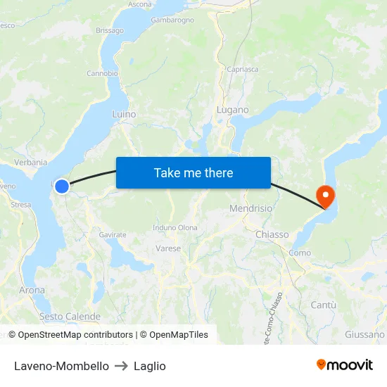 Laveno-Mombello to Laglio map