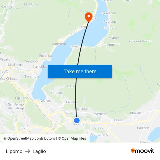 Lipomo to Laglio map