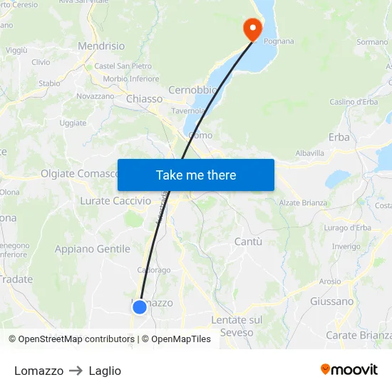 Lomazzo to Laglio map
