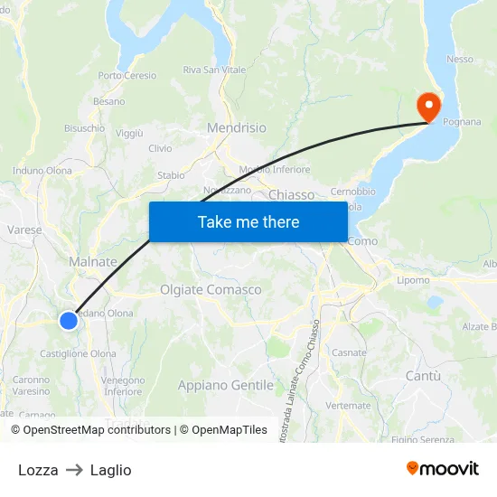 Lozza to Laglio map