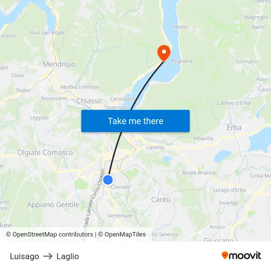Luisago to Laglio map