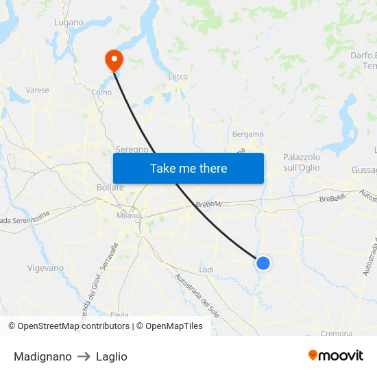 Madignano to Laglio map