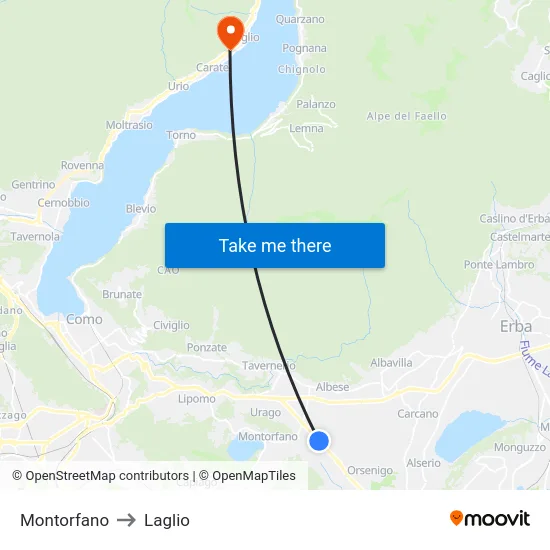 Montorfano to Laglio map