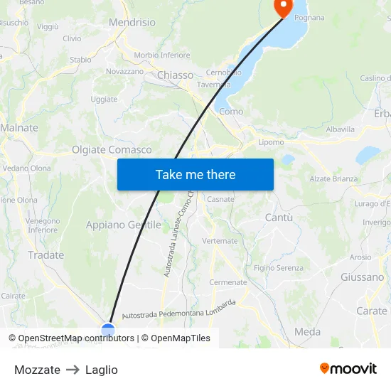 Mozzate to Laglio map