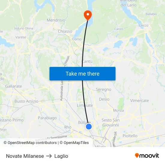 Novate Milanese to Laglio map