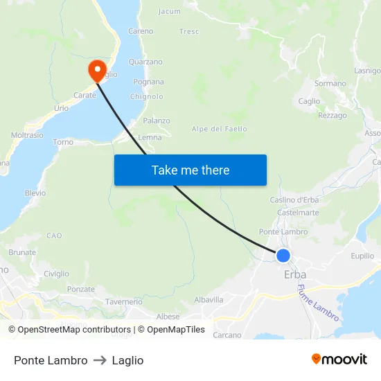 Ponte Lambro to Laglio map