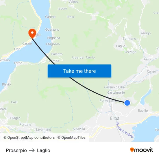 Proserpio to Laglio map