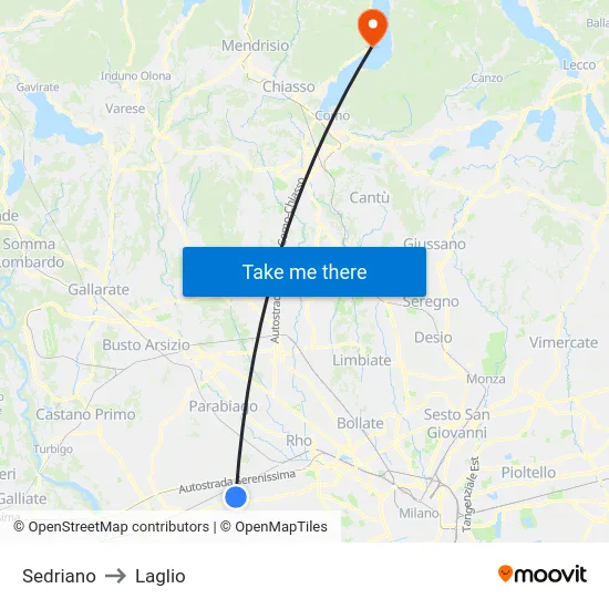 Sedriano to Laglio map
