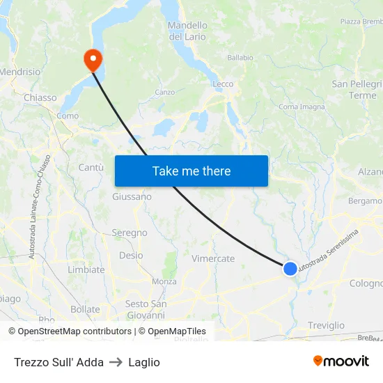 Trezzo Sull' Adda to Laglio map